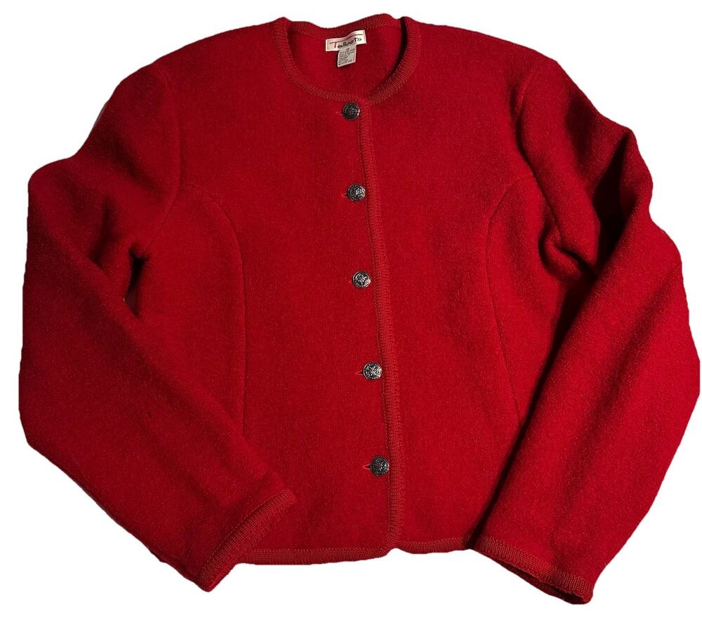 Talbots Womens Sz 12 100% Wool Cardigan Blazer Sweater Jacket Metal Buttons Red